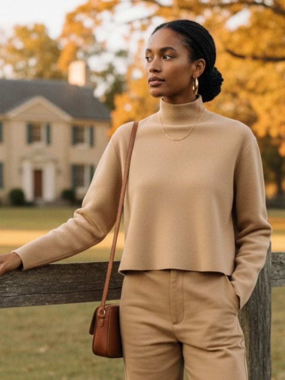 Tuckernuck Kimberly Sweater Camel M NWT Cropped Mock Neck Zip Back Cotton Boxy